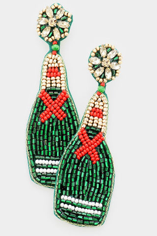 Green Beaded Champagne Earring