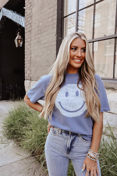 Blue Smiley Graphic Tee