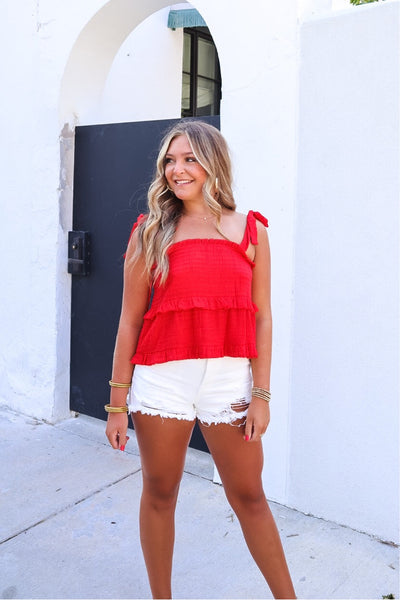 Rylee Ruffle Tank - red